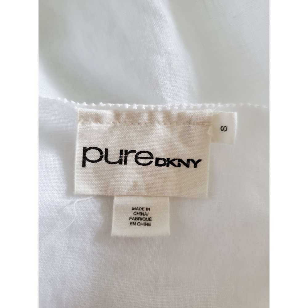 pure DKNY White Linen V-NECK Long Sleeve Tunic Top Women Small Designer Beach - Picture 2 of 9